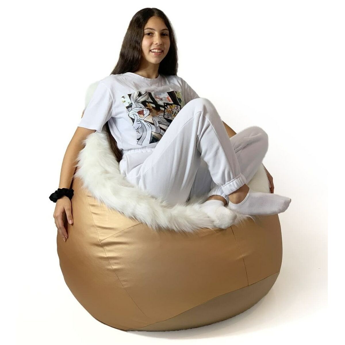 Puff GO GIFT Branco Ouro Oxford tejido antidesgarros